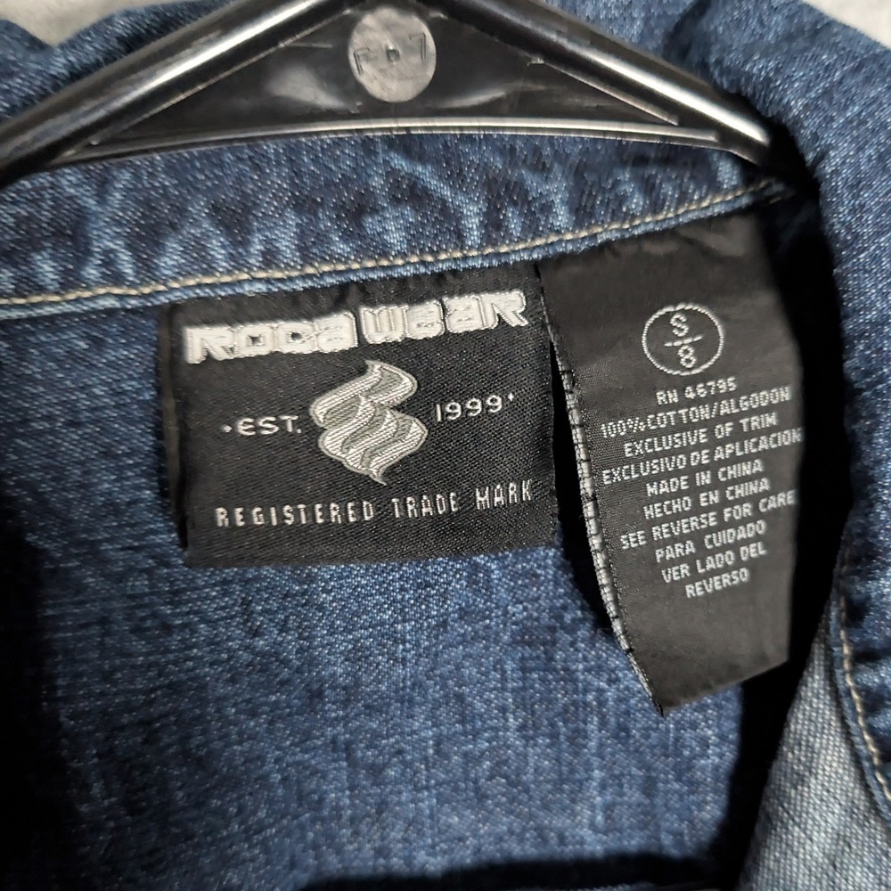 Rocawear Y2K Denim Jacket Womens Small Distressed Trucker Cropped Hip Hop - Picture 12 of 13